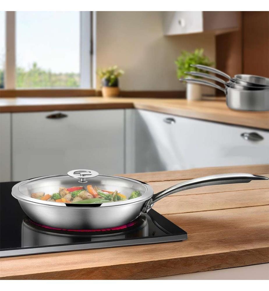 Gourmet - Set di 3 pentole in acciaio inox da 16/18/20 cm + 1 padella in acciaio inox da 32 cm