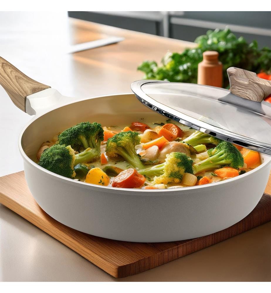 Sauteuse 24 cm con rivestimento in ceramica - Bianco