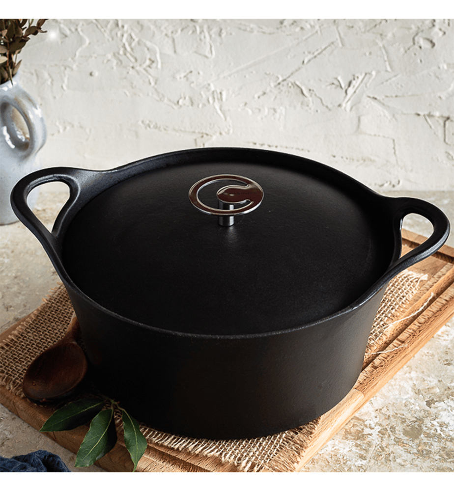 Cocotte Ronde 20cm in ghisa smaltata nera con coperchio Volcan