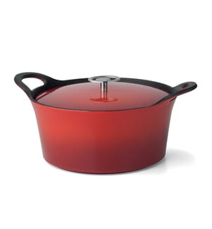 Cocotte Ronde 20 cm fonte de fer émaillée rouge avec couvercle Volcan