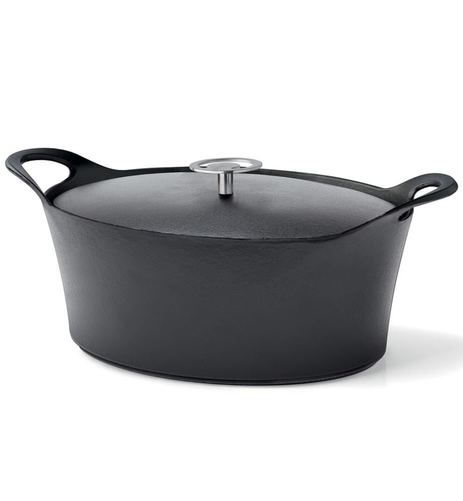 Casseruola ovale 29 cm in ghisa smaltata nera con coperchio Volcano