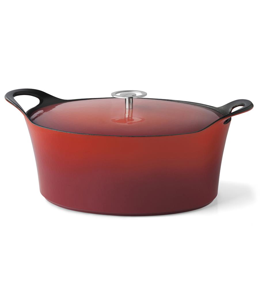 Casseruola ovale 35 cm in ghisa smaltata rossa con coperchio Volcano