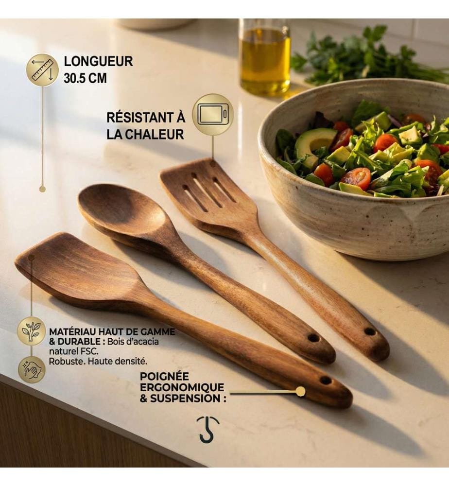 Set di 3 utensili in legno di acacia Emile