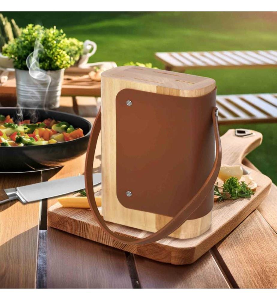 Blocco in pelle e legno Yao per 5 coltelli