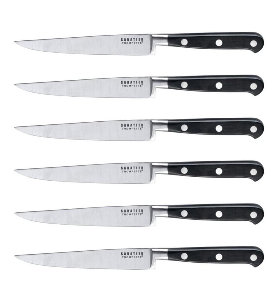 Set di 6 coltelli da bistecca con lama liscia - Nero