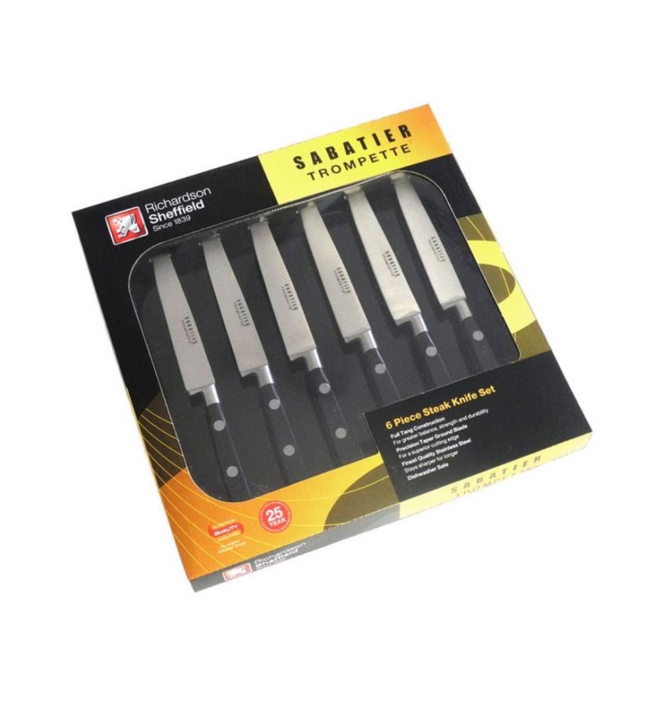 Set di 6 coltelli da bistecca con lama liscia - Nero