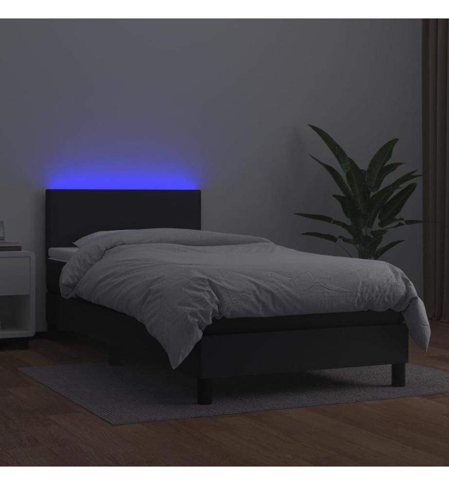 Boxspringbett mit Matratze & LED Schwarz 90x200 cm Kunstleder