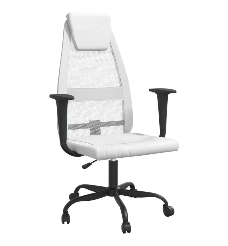 Bürostuhl Höhenverstellbar Weiss Netzstoff und Kunstleder