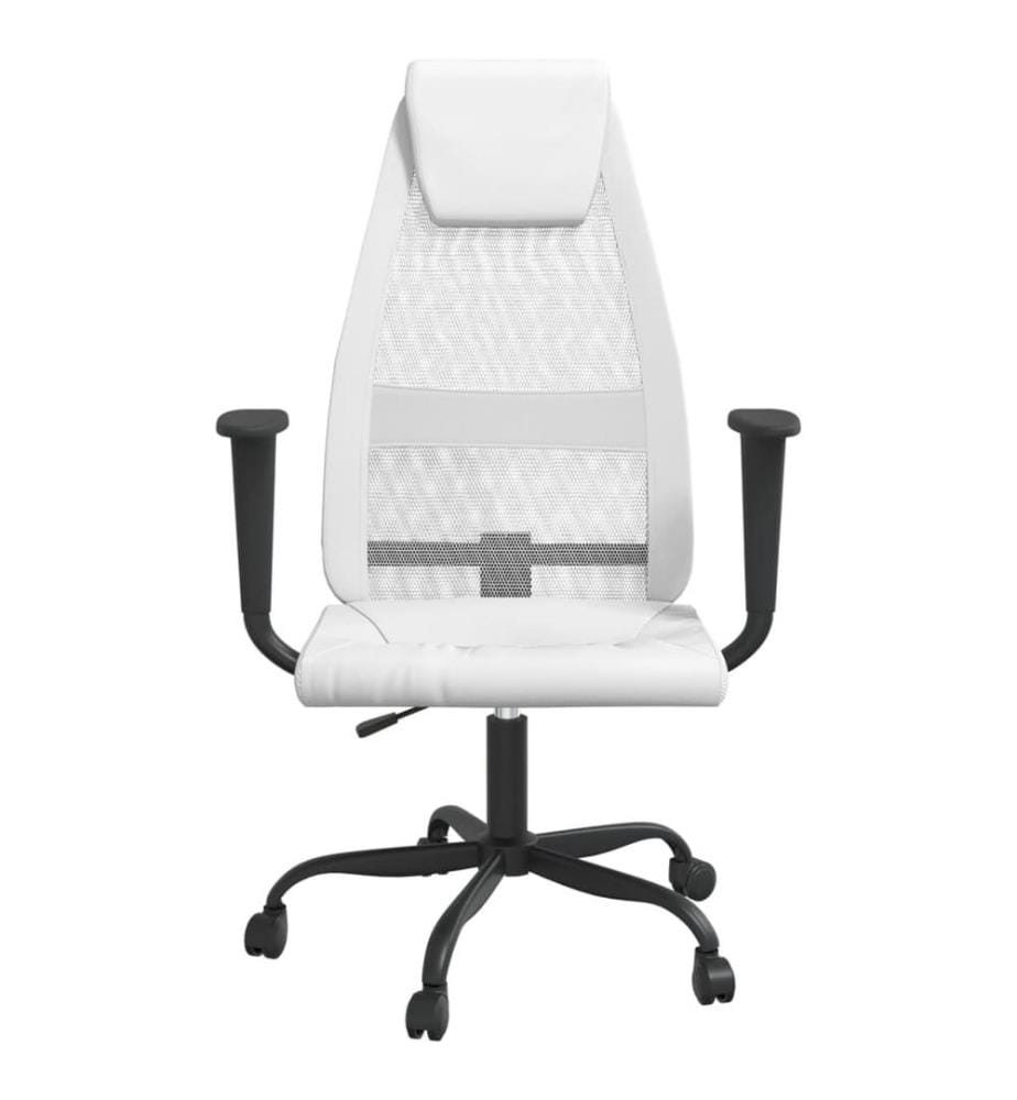 Bürostuhl Höhenverstellbar Weiss Netzstoff und Kunstleder