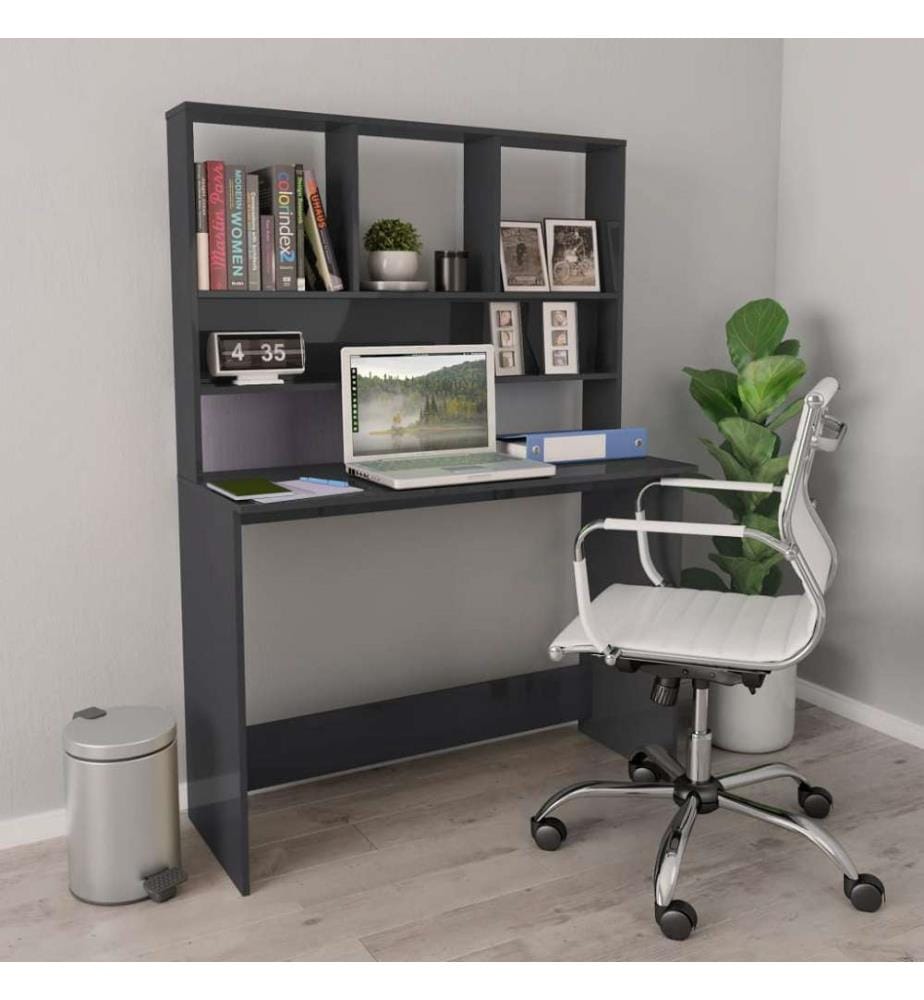 Schreibtisch mit Regalen Hochglanz-Grau 110x45x157 cm