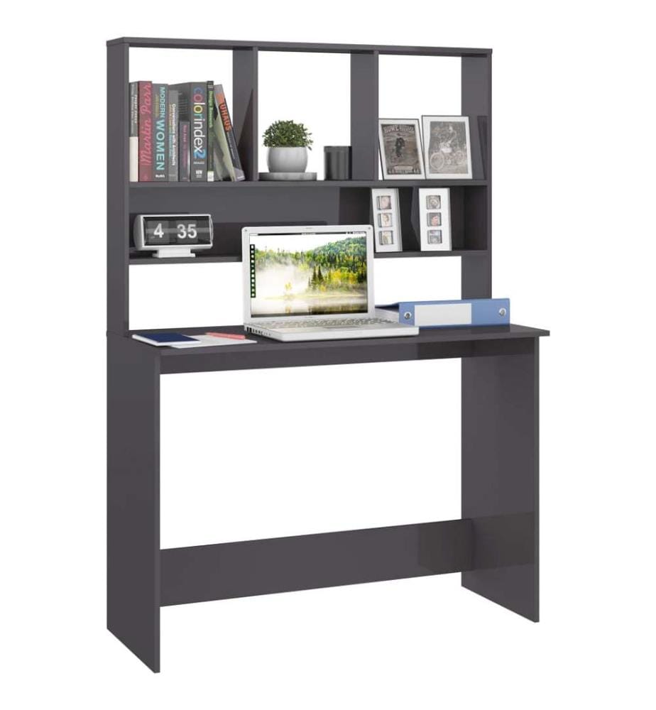 Schreibtisch mit Regalen Hochglanz-Grau 110x45x157 cm