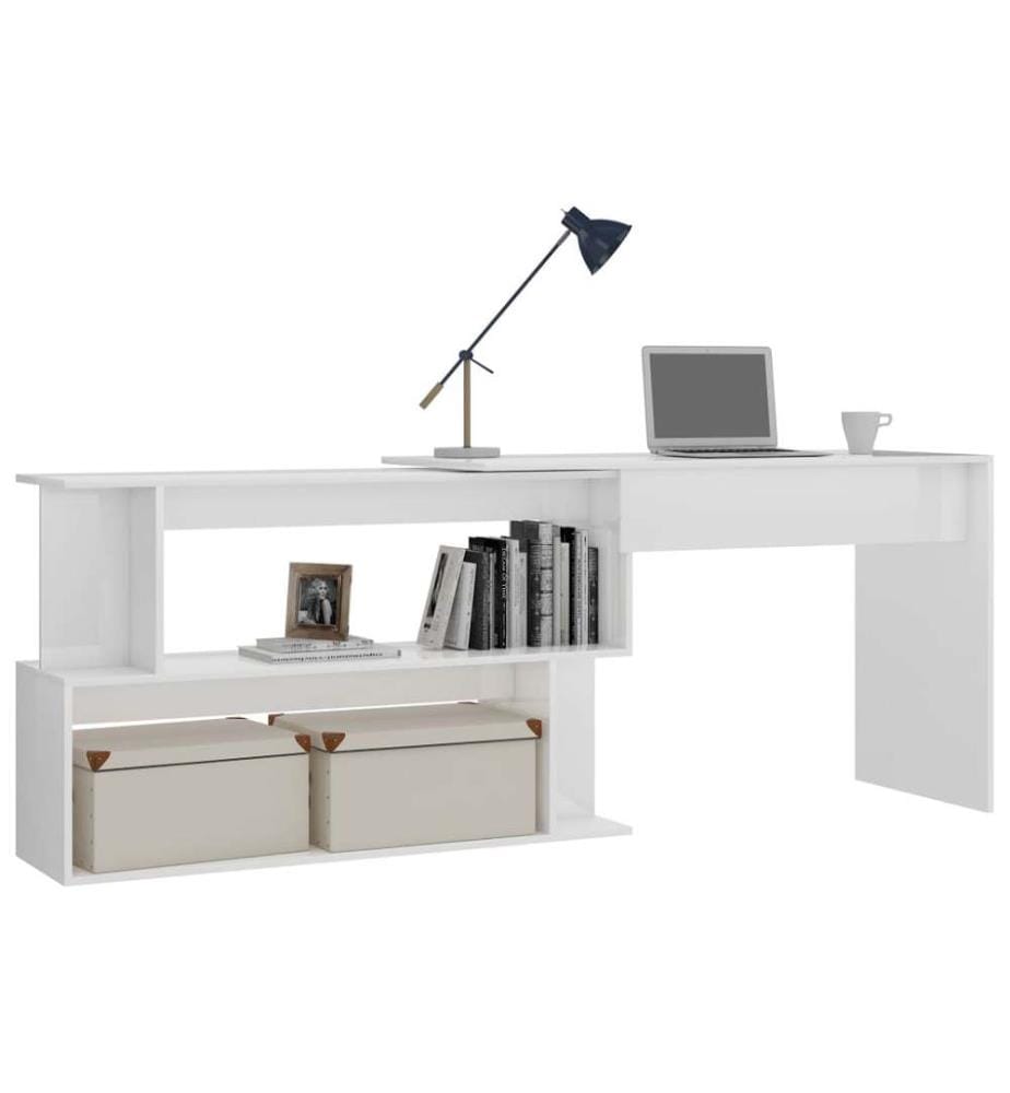 Eckschreibtisch Hochglanz-Weiss 200x50x76 cm Holzwerkstoff