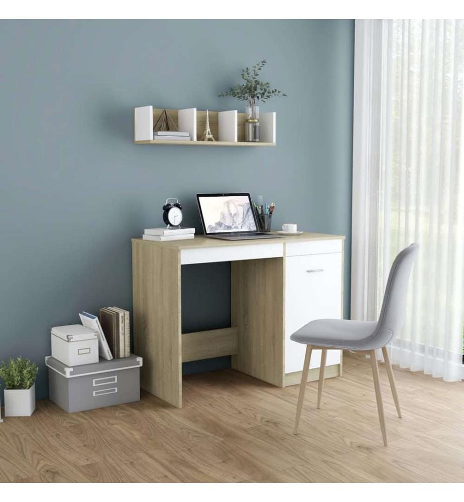 Schreibtisch Weiss Sonoma-Eiche 100x50x76 cm Holzwerkstoff