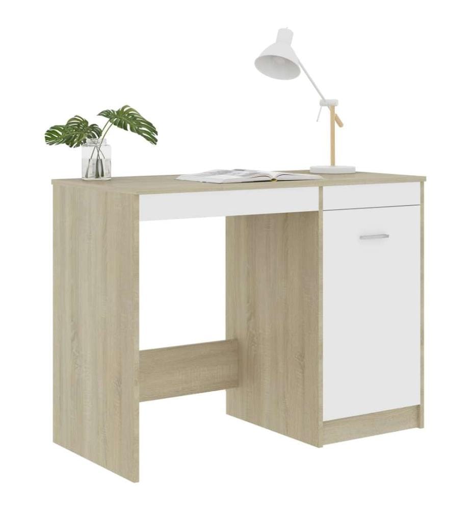 Schreibtisch Weiss Sonoma-Eiche 100x50x76 cm Holzwerkstoff