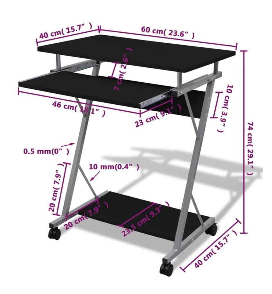 Computertisch Computerwagen PC Tisch Bürotisch Laptop Rollen schwarz