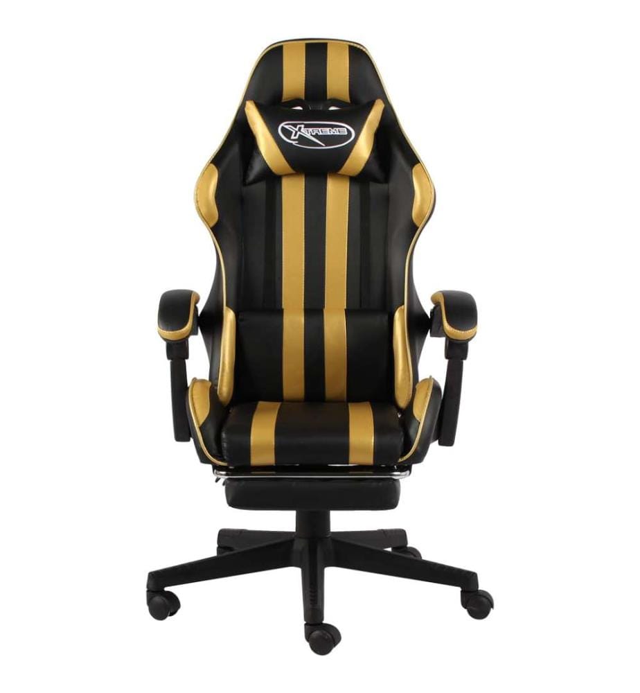 Fauteuil de jeux vidéo avec repose-pied Noir et doré Similicuir