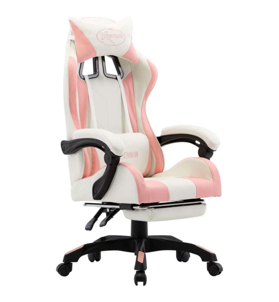 Gaming-Stuhl mit Fussstütze Rosa und Weiss Kunstleder