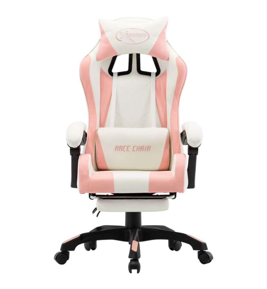 Gaming-Stuhl mit Fussstütze Rosa und Weiss Kunstleder