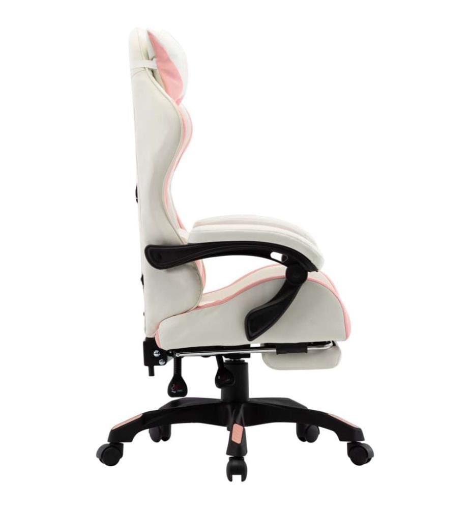 Gaming-Stuhl mit Fussstütze Rosa und Weiss Kunstleder