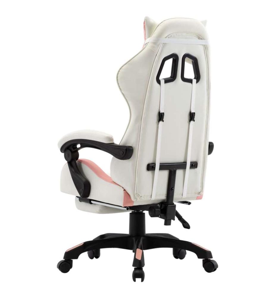Gaming-Stuhl mit Fussstütze Rosa und Weiss Kunstleder