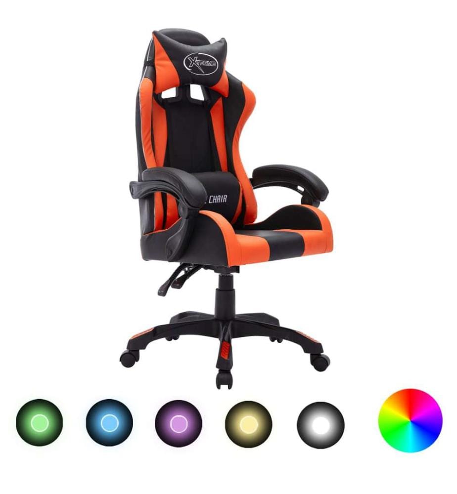Gaming-Stuhl mit RGB LED-Leuchten Orange und Schwarz Kunstleder