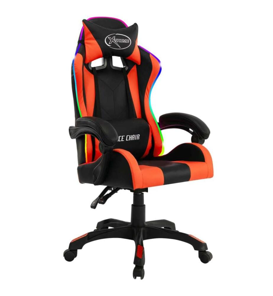 Gaming-Stuhl mit RGB LED-Leuchten Orange und Schwarz Kunstleder