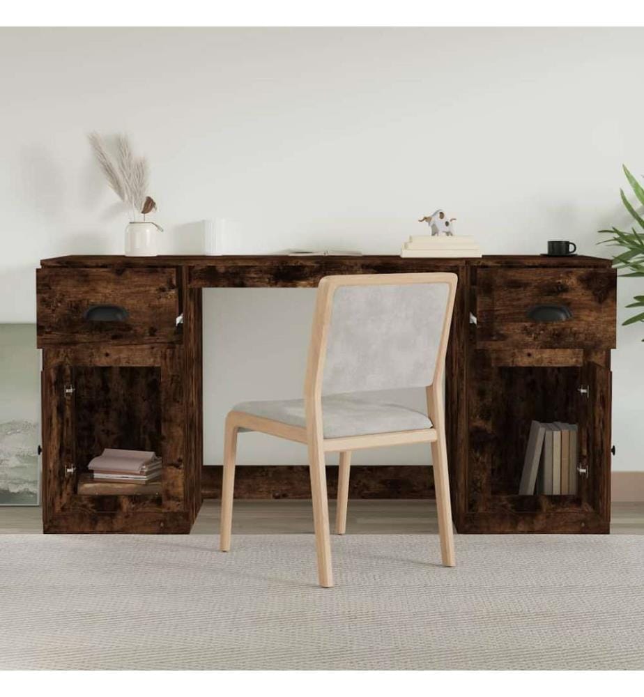 Schreibtisch mit Stauraum Räuchereiche Holzwerkstoff