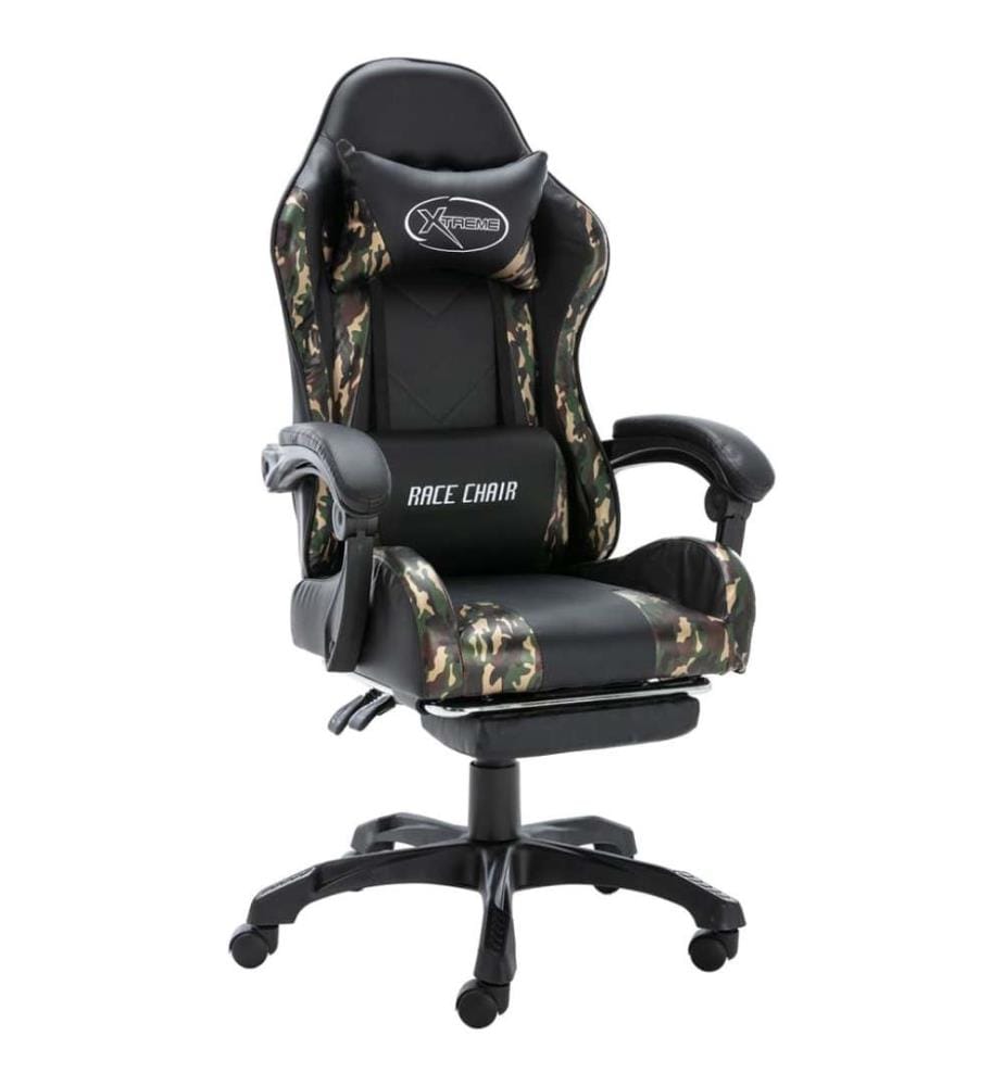 Fauteuil de jeux vidéo repose-pied Noir/camouflage Similicuir