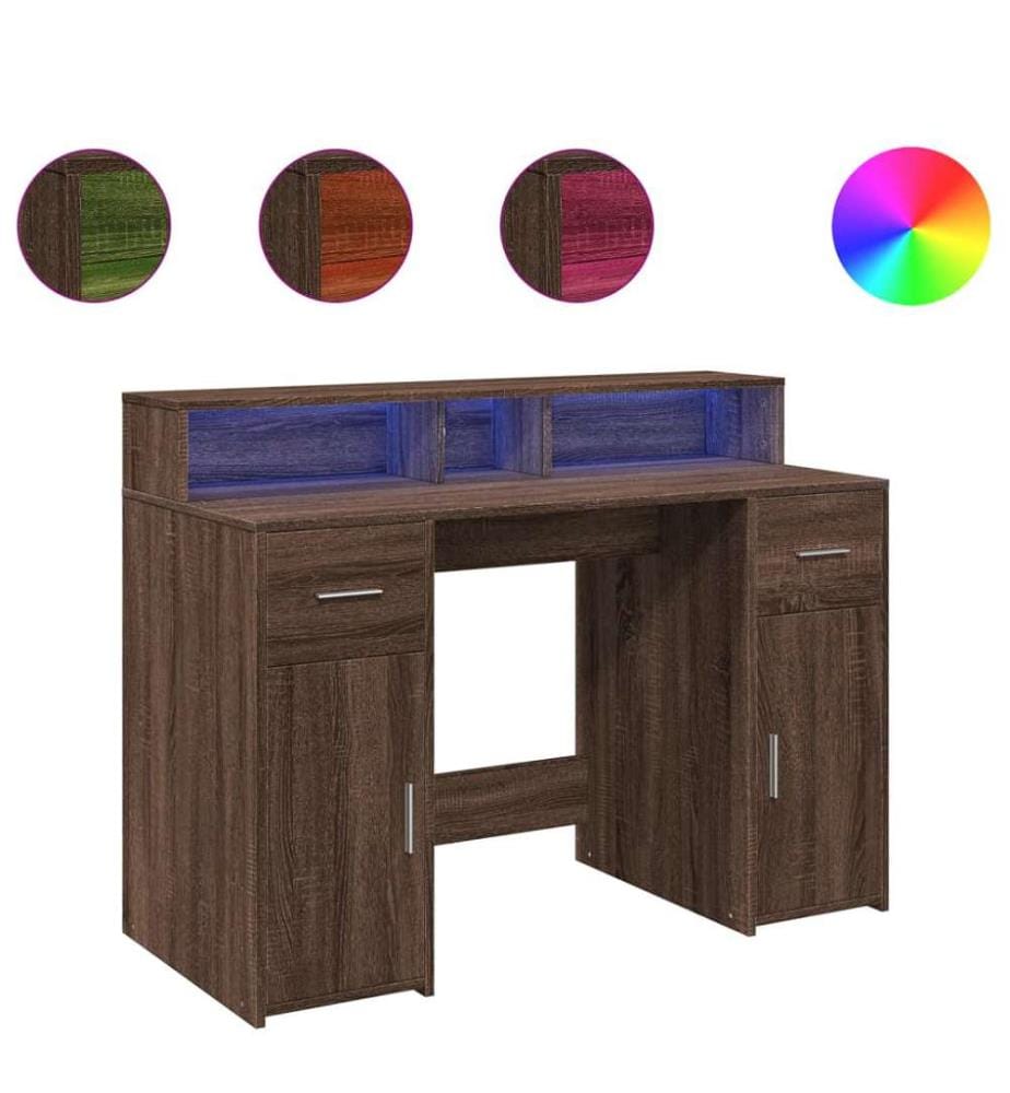LED-Schreibtisch Braun Eichen-Optik 120x55x91 Holzwerkstoff