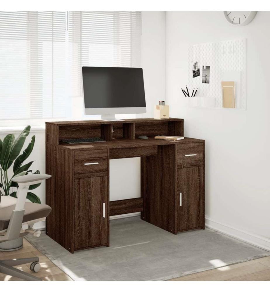 LED-Schreibtisch Braun Eichen-Optik 120x55x91 Holzwerkstoff