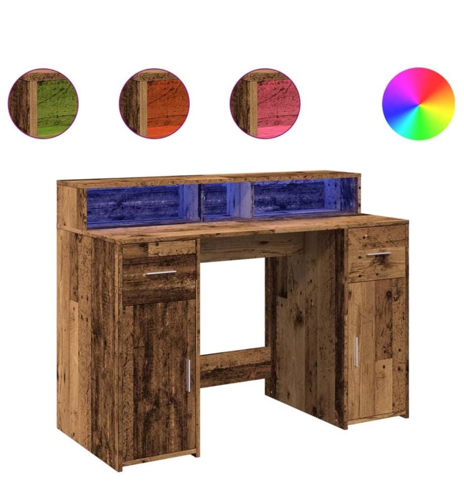 LED-Schreibtisch Altholz-Optik 120x55x91 cm Holzwerkstoff