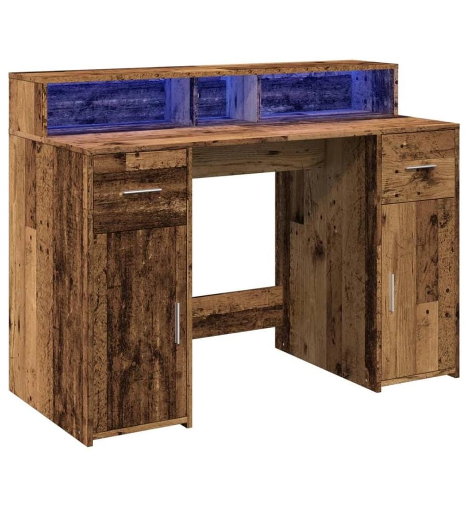 LED-Schreibtisch Altholz-Optik 120x55x91 cm Holzwerkstoff