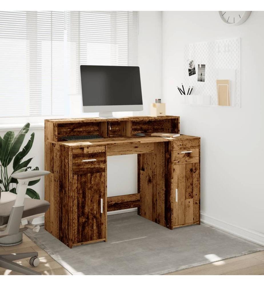 LED-Schreibtisch Altholz-Optik 120x55x91 cm Holzwerkstoff