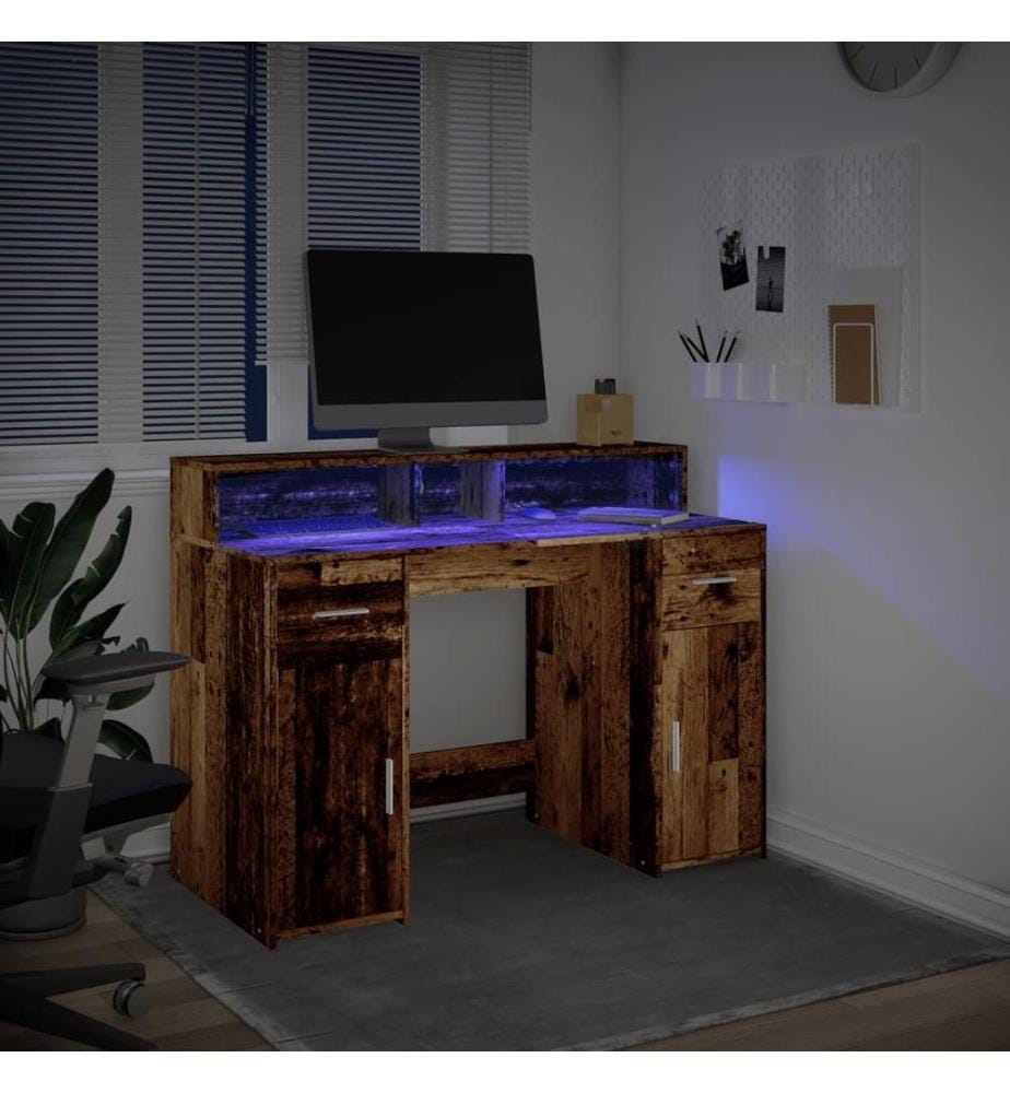 LED-Schreibtisch Altholz-Optik 120x55x91 cm Holzwerkstoff