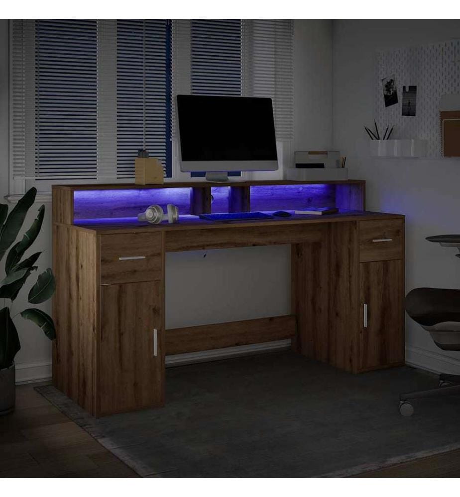 LED-Schreibtisch Artisan-Eiche 160x55x91 Holzwerkstoff