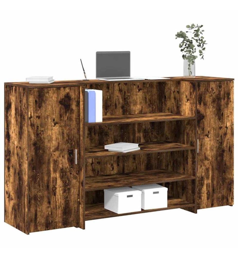 Bureau de réception chêne fumé 180x50x103,5cm bois d'ingénierie