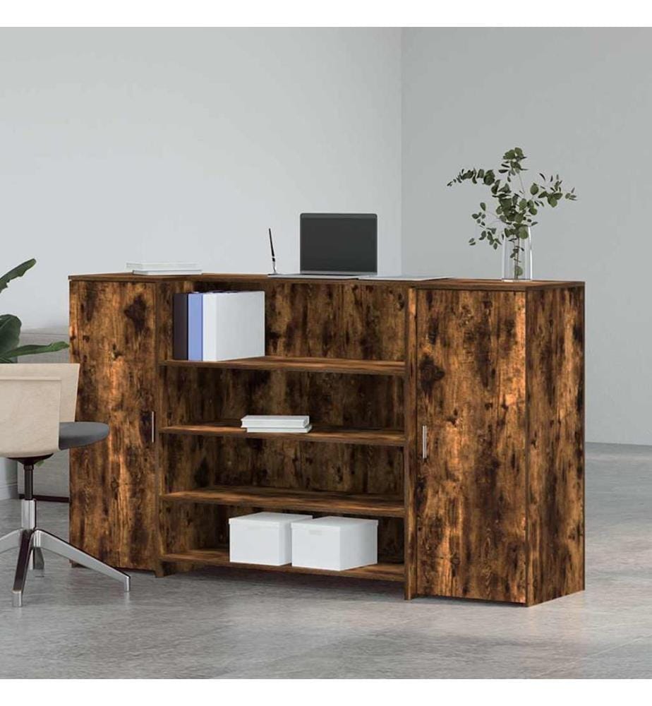 Bureau de réception chêne fumé 180x50x103,5cm bois d'ingénierie