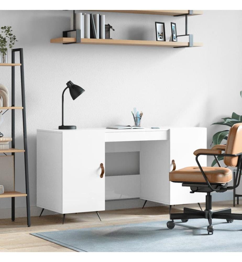 Schreibtisch Hochglanz-Weiss 140x50x75 cm Holzwerkstoff