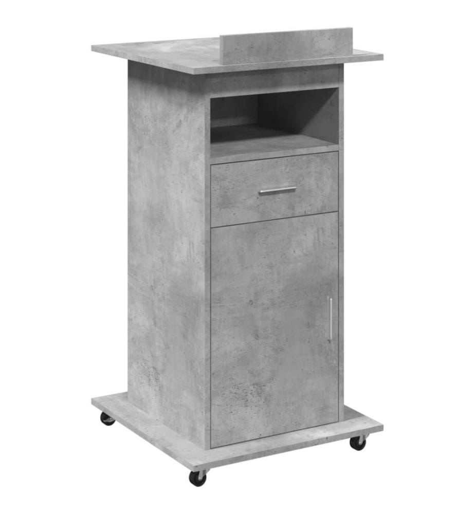 Rednerpult mit Rollen & Schublade Betongrau 55x55x107 cm