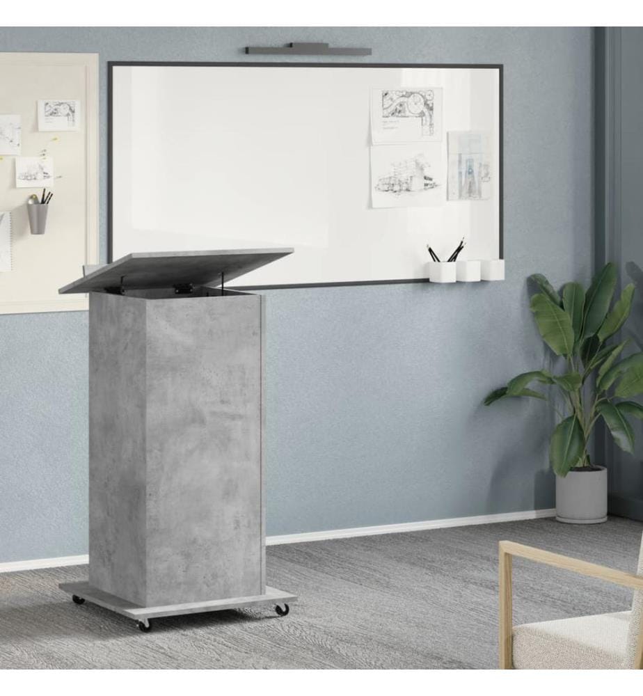 Rednerpult mit Rollen & Schublade Betongrau 55x55x107 cm