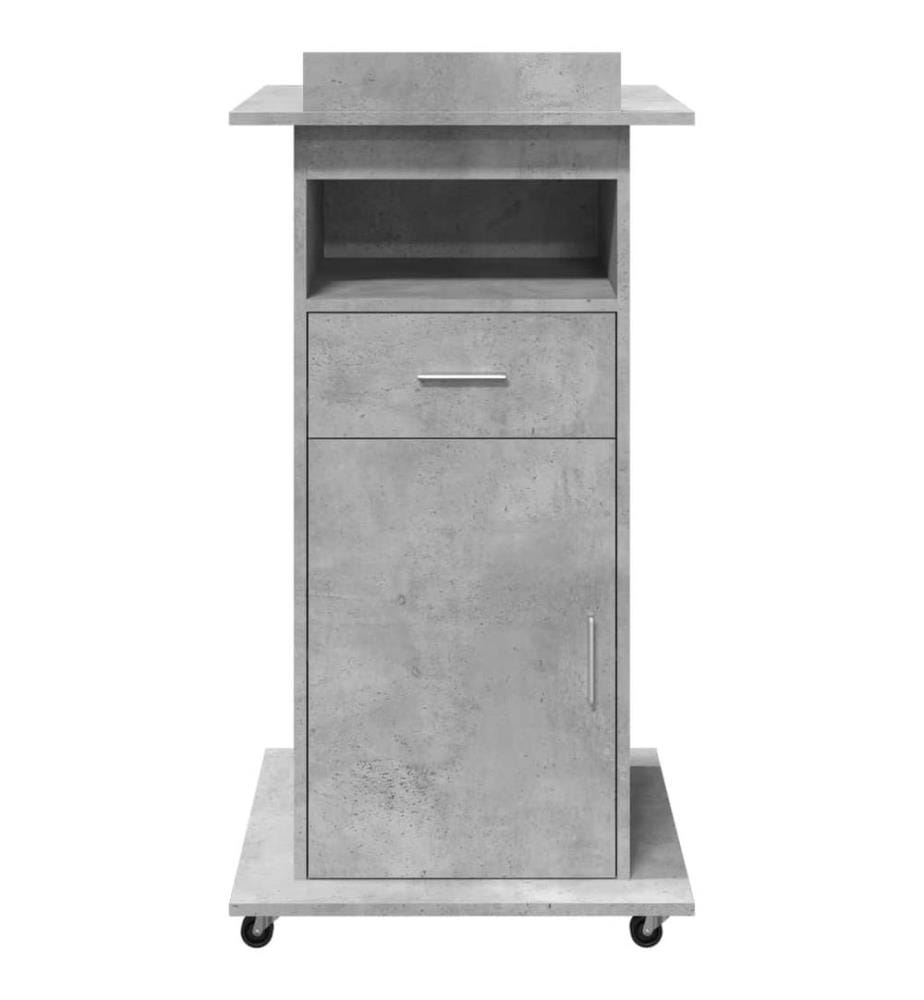 Rednerpult mit Rollen & Schublade Betongrau 55x55x107 cm