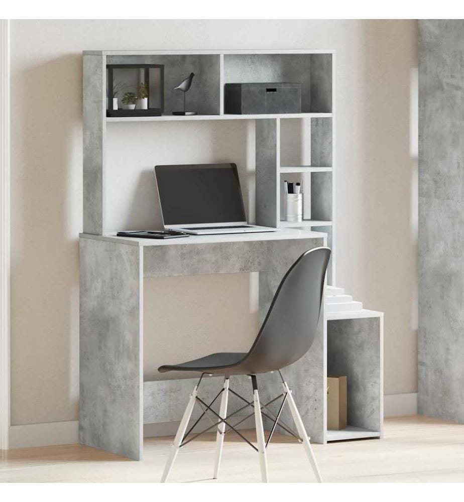 Schreibtisch mit Regal Betongrau 100x45x140 cm Holzwerkstoff