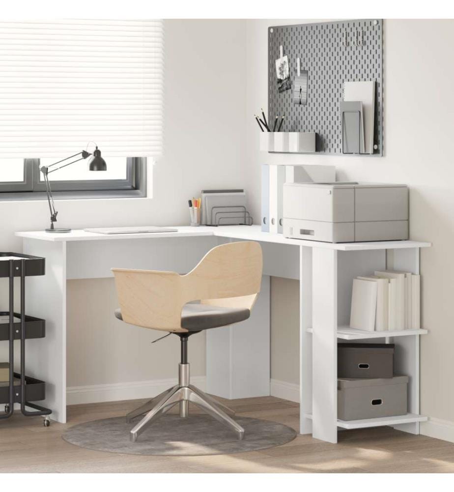 Bureau d'angle blanc Bois d'ingénierie Grand Rangement