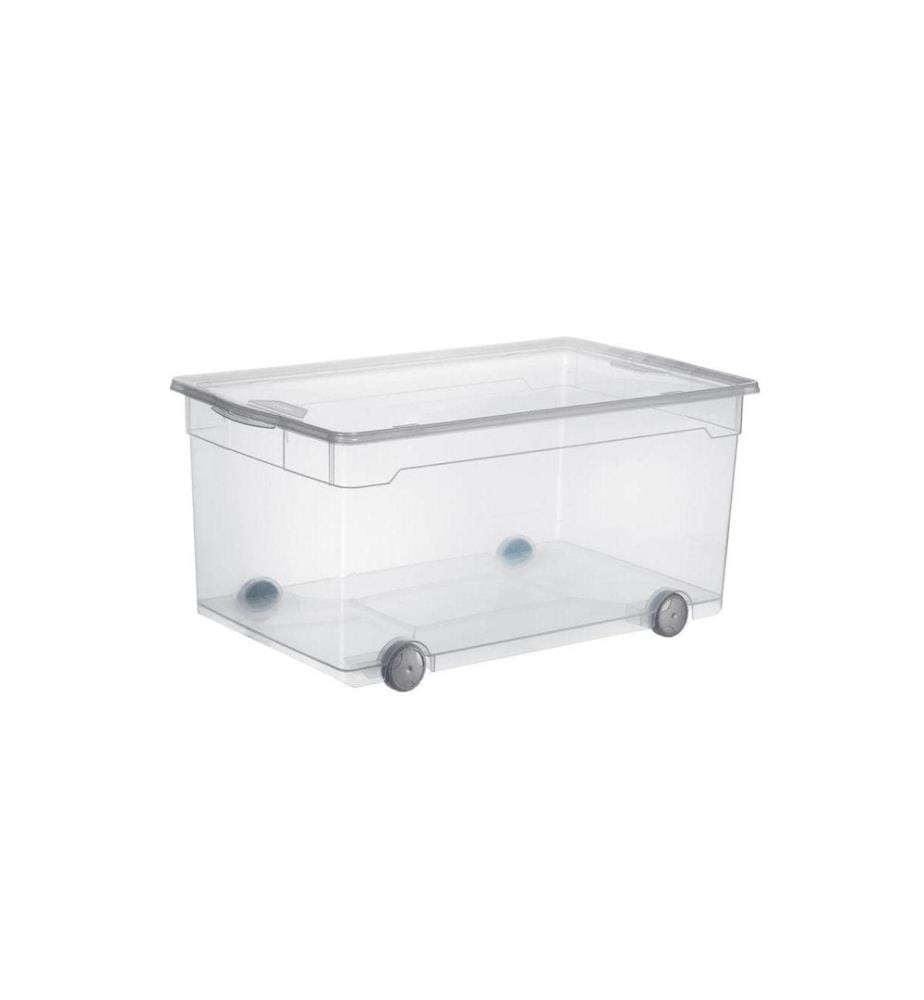 ROTHO - Boîte de rangement 63 l avec rouleaux, transparent