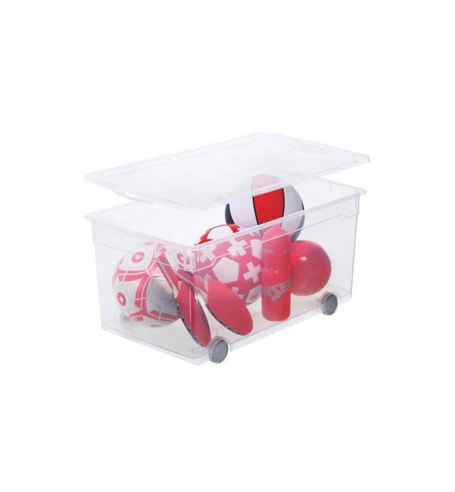 ROTHO - Boîte de rangement 63 l avec rouleaux, transparent