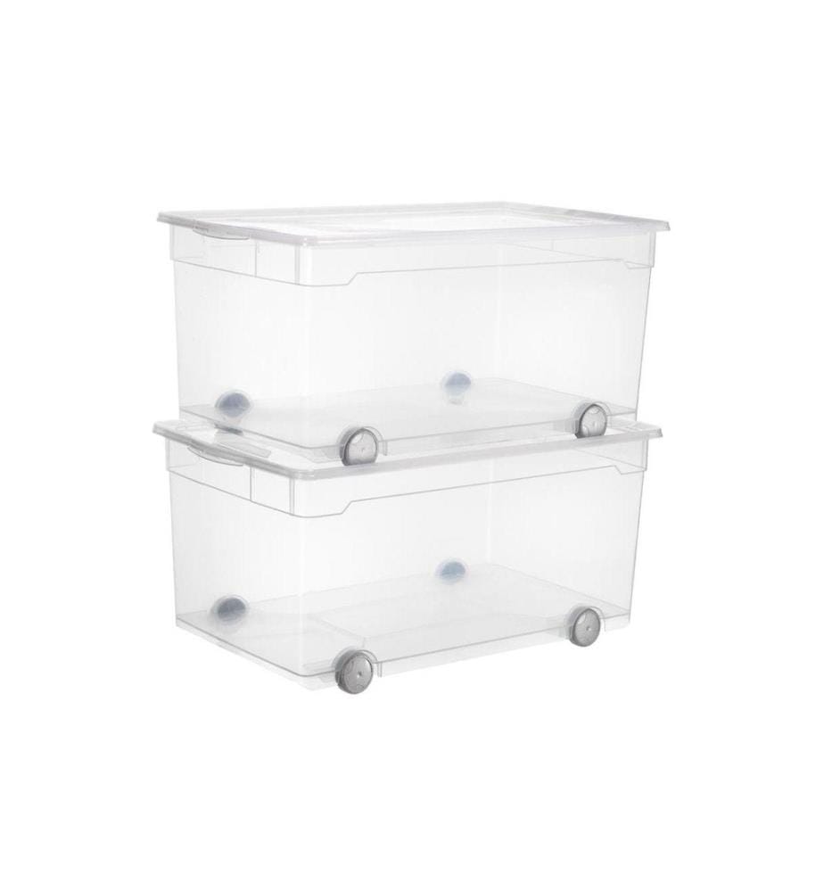 ROTHO - Boîte de rangement 63 l avec rouleaux, transparent