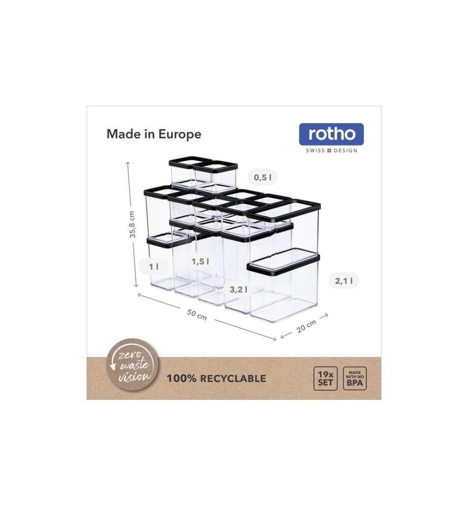 ROTHO - Set Premium boîtes 19 pcs. Loft 21 l, Noir