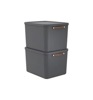 Rotho Boîte de rangement MALOJA 55 l, Gris, 2 pièces