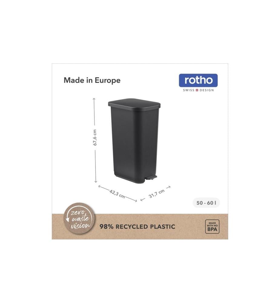 Rotho Poubelle à pédale Orbe 35 l 55 l, Noir
