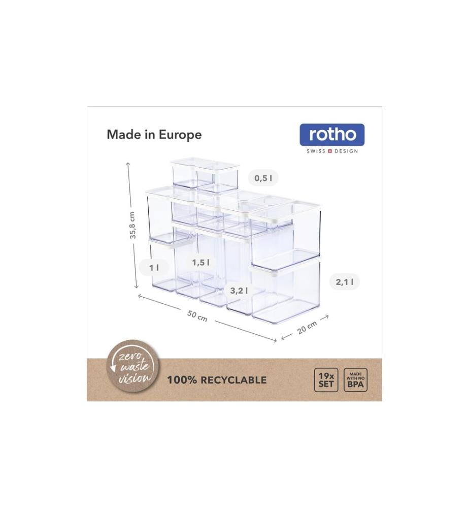 Set de boîtes Premium Clip & Close Eco Rotho 7 pièces, Bleu/Transparent